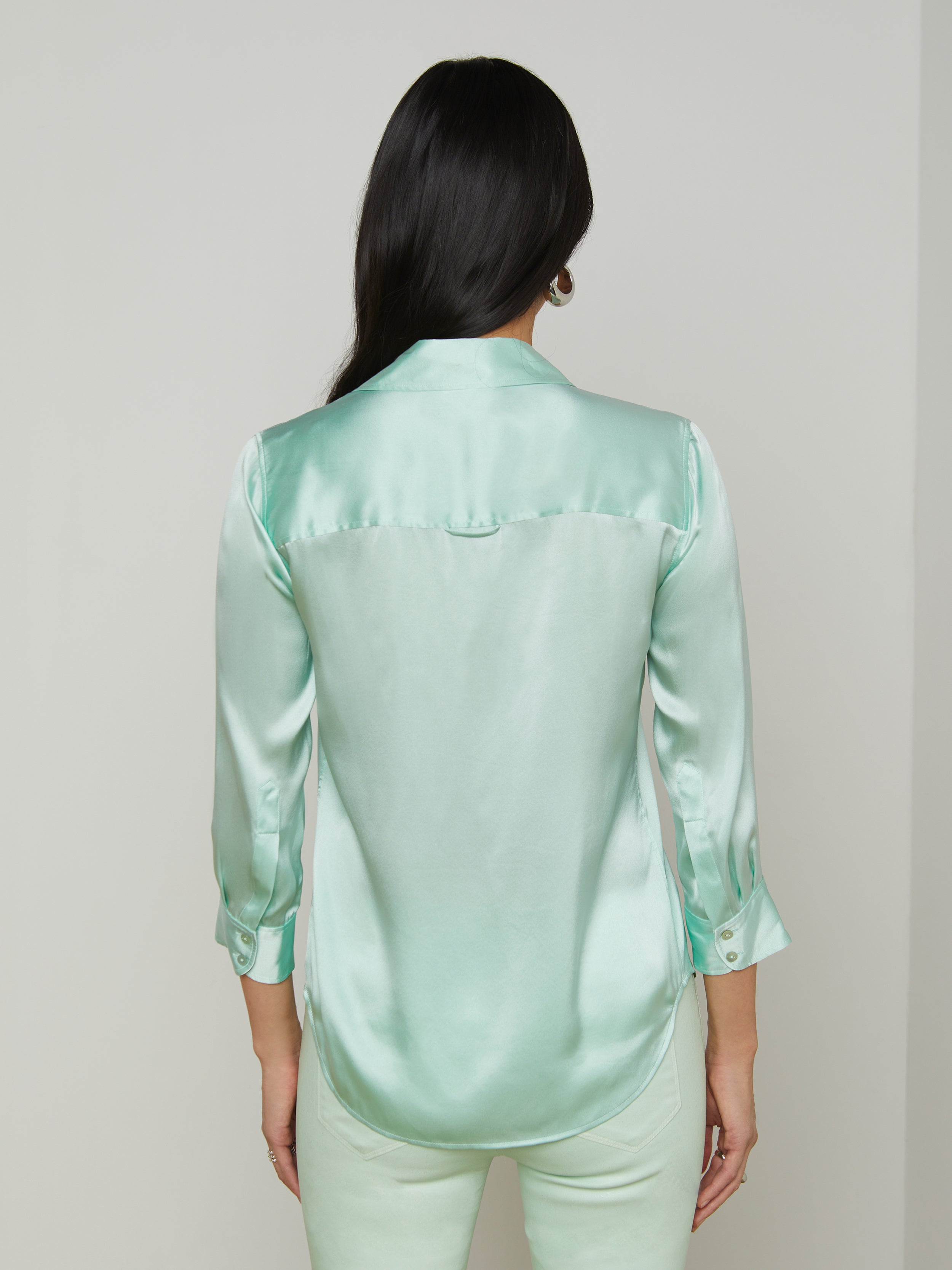 L'AGENCE Dani Silk Blouse Top In Pale Jade