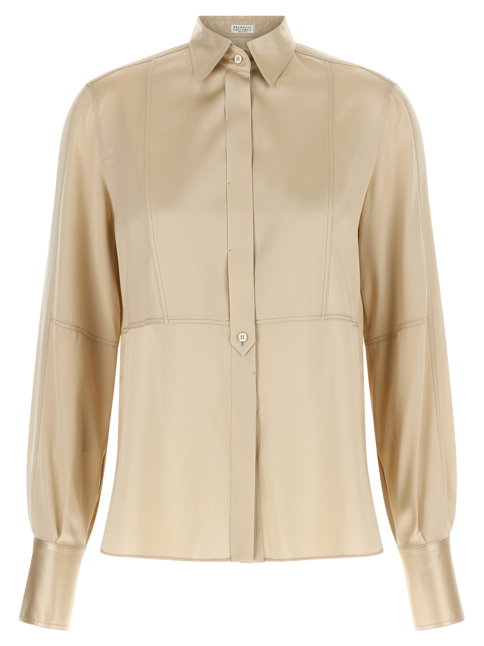 Stretch Silk Satin Blouse — Beige