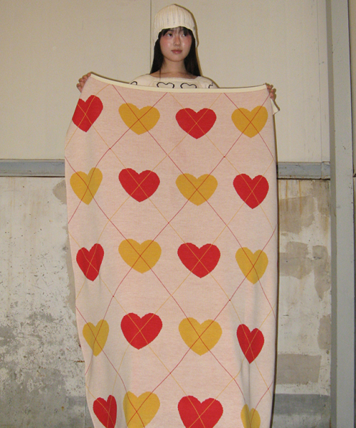 HEART ARGYLE BLANKET IVORY