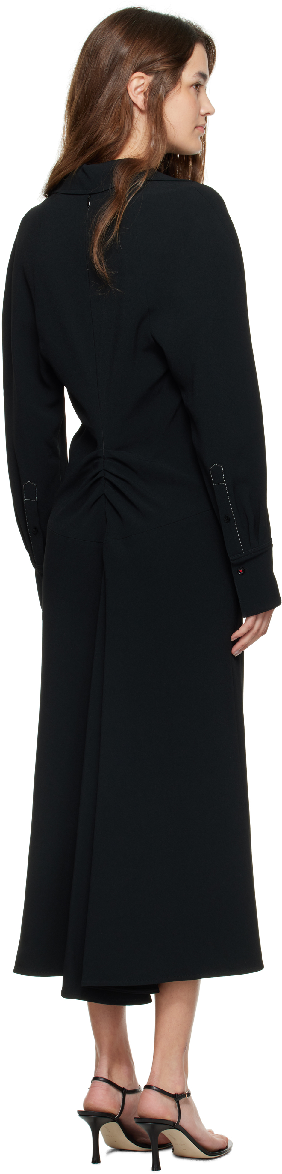 Black Long Sleeve Polo Midi Dress