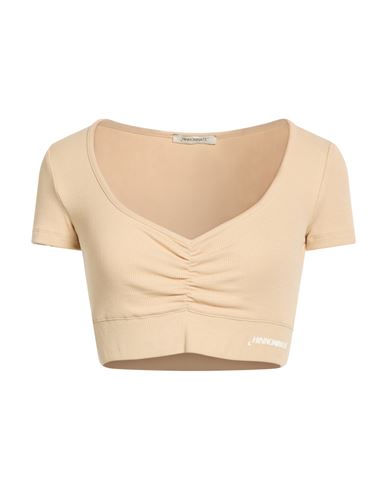 Woman Top Beige Size M Cotton, Elastane