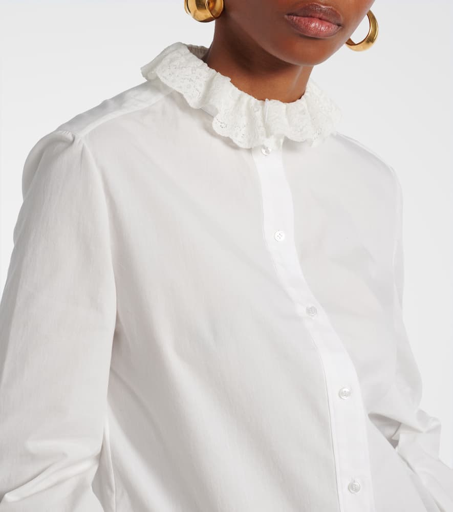 Lace-trimmed cotton poplin blouse