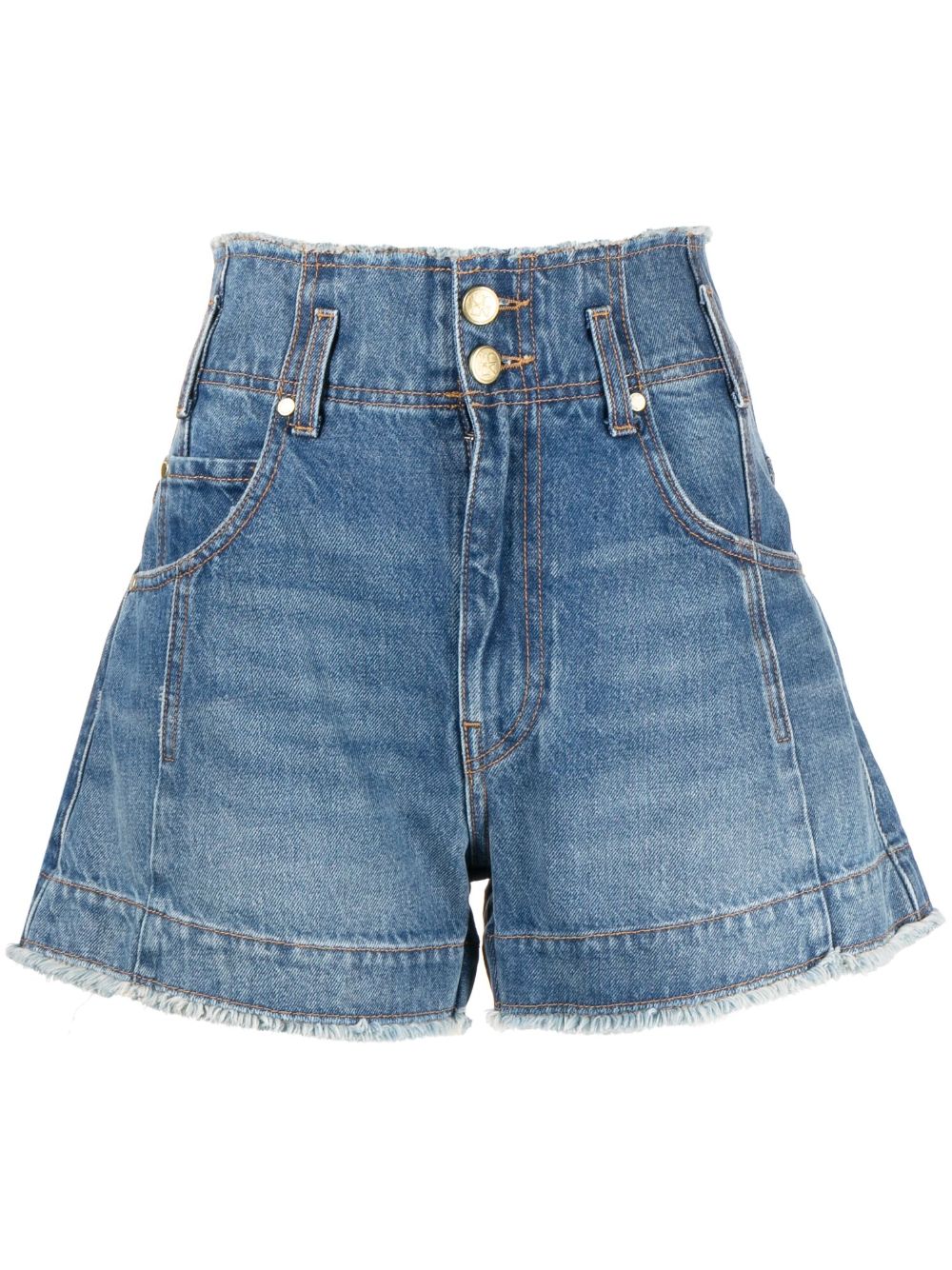 High-waisted washed-denim shorts - Blue