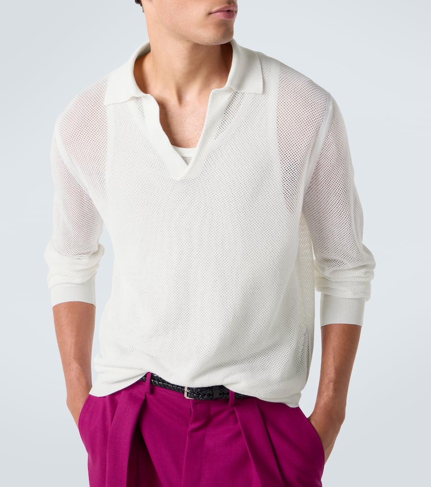 Semi-sheer cotton polo sweater