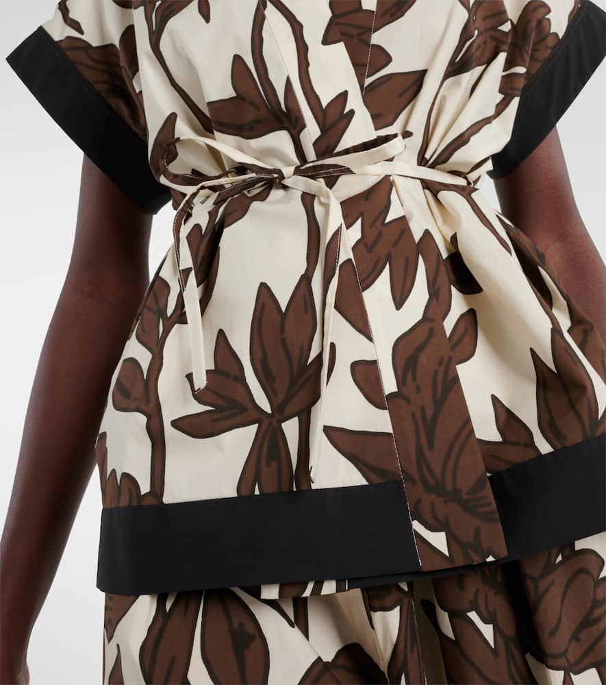 Belted floral cotton shirt