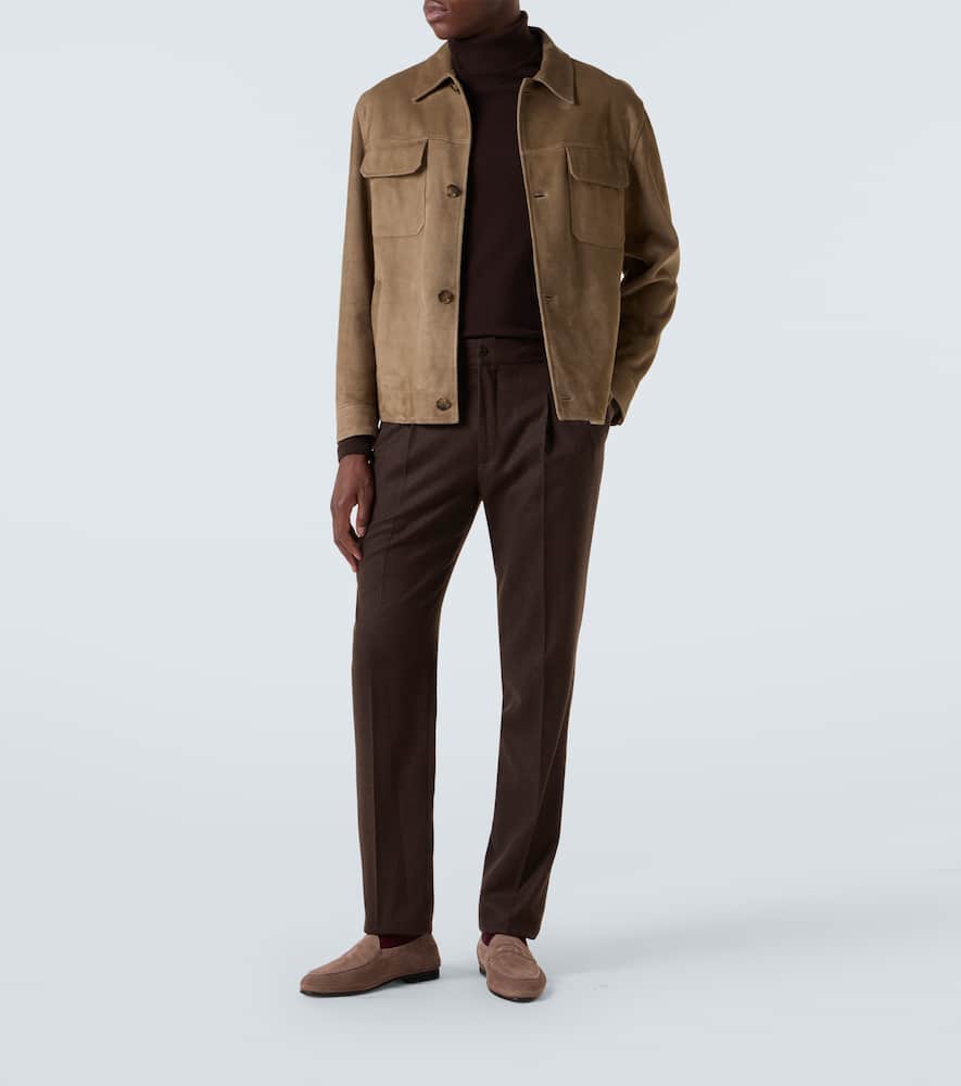 Virgin wool flannel tapered pants