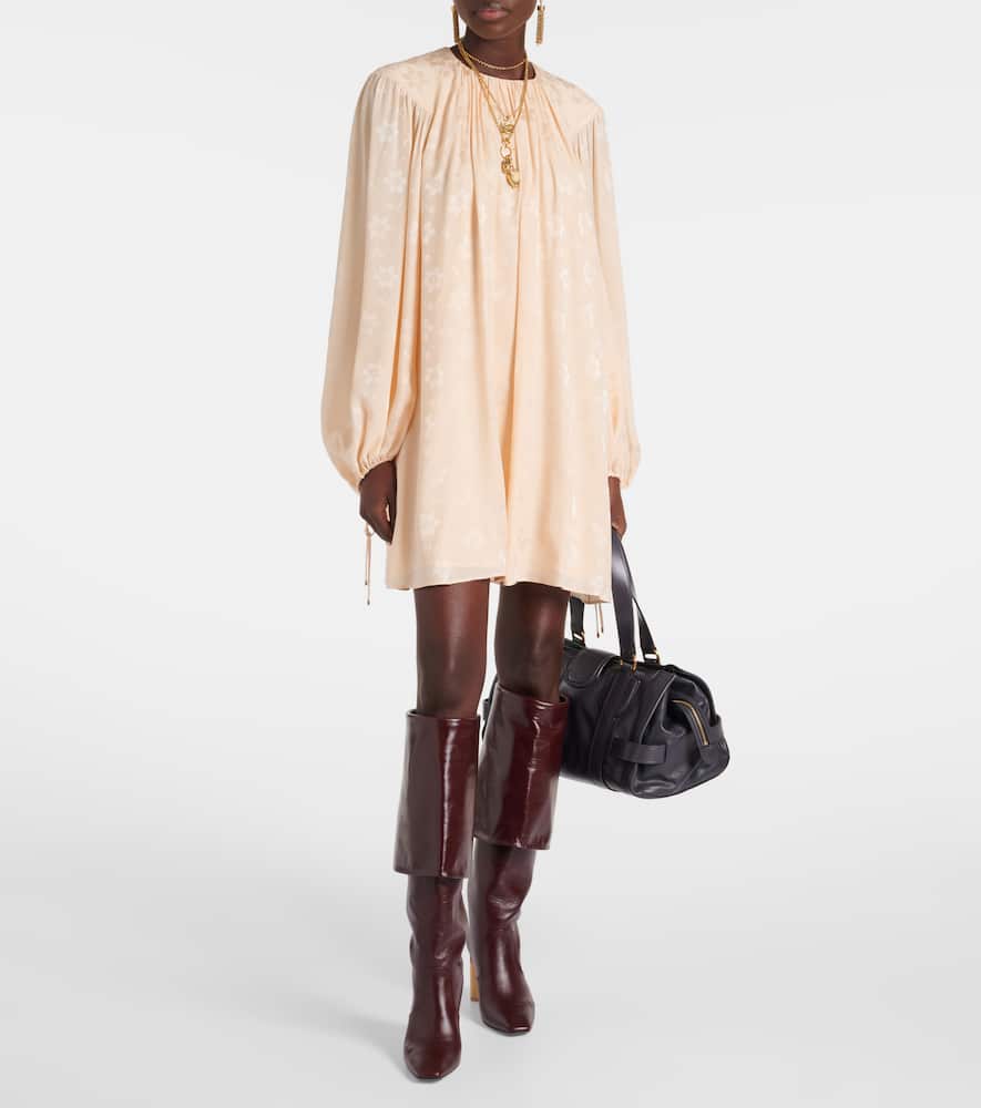 Chloé Gathered floral silk jacquard minidress