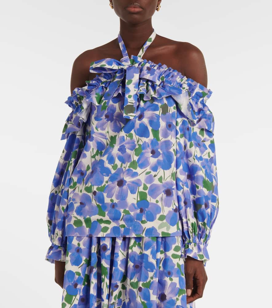 Floral off-shoulder cotton-blend top