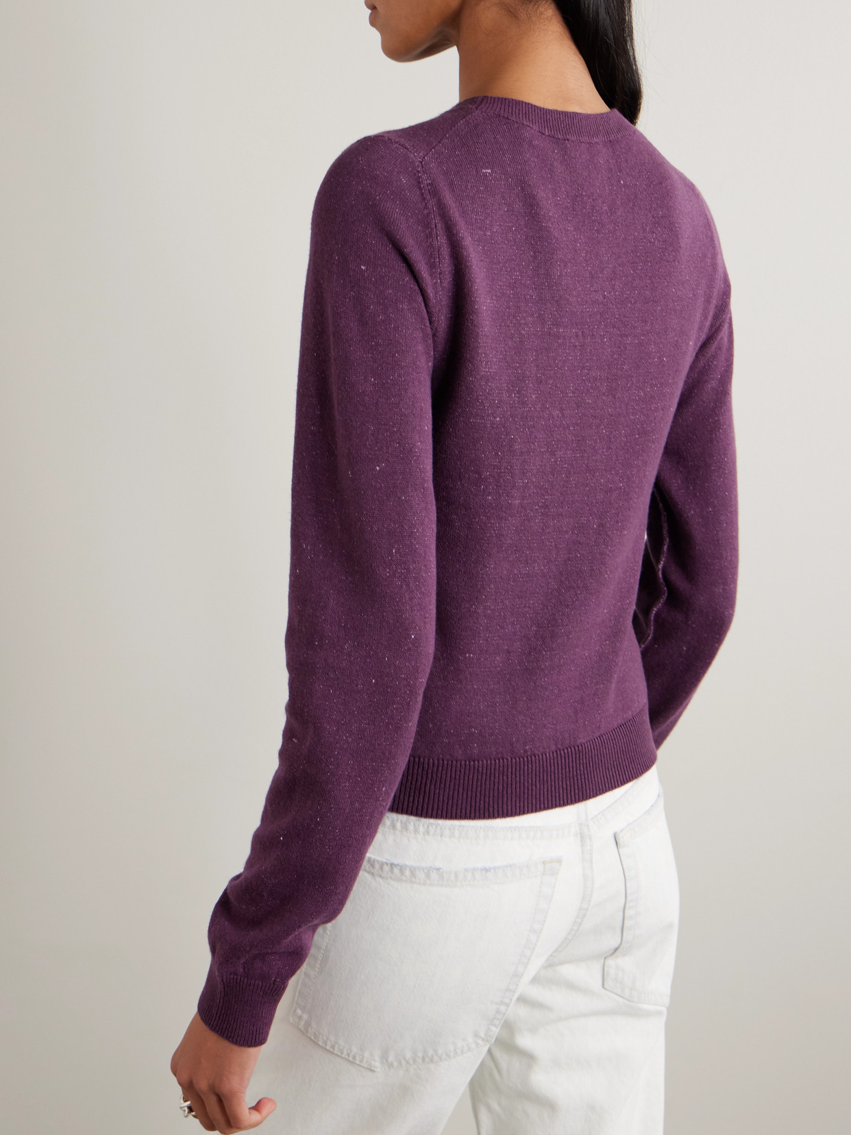 Celia Cropped Linen, Cashmere And Cotton-blend Sweater - Purple