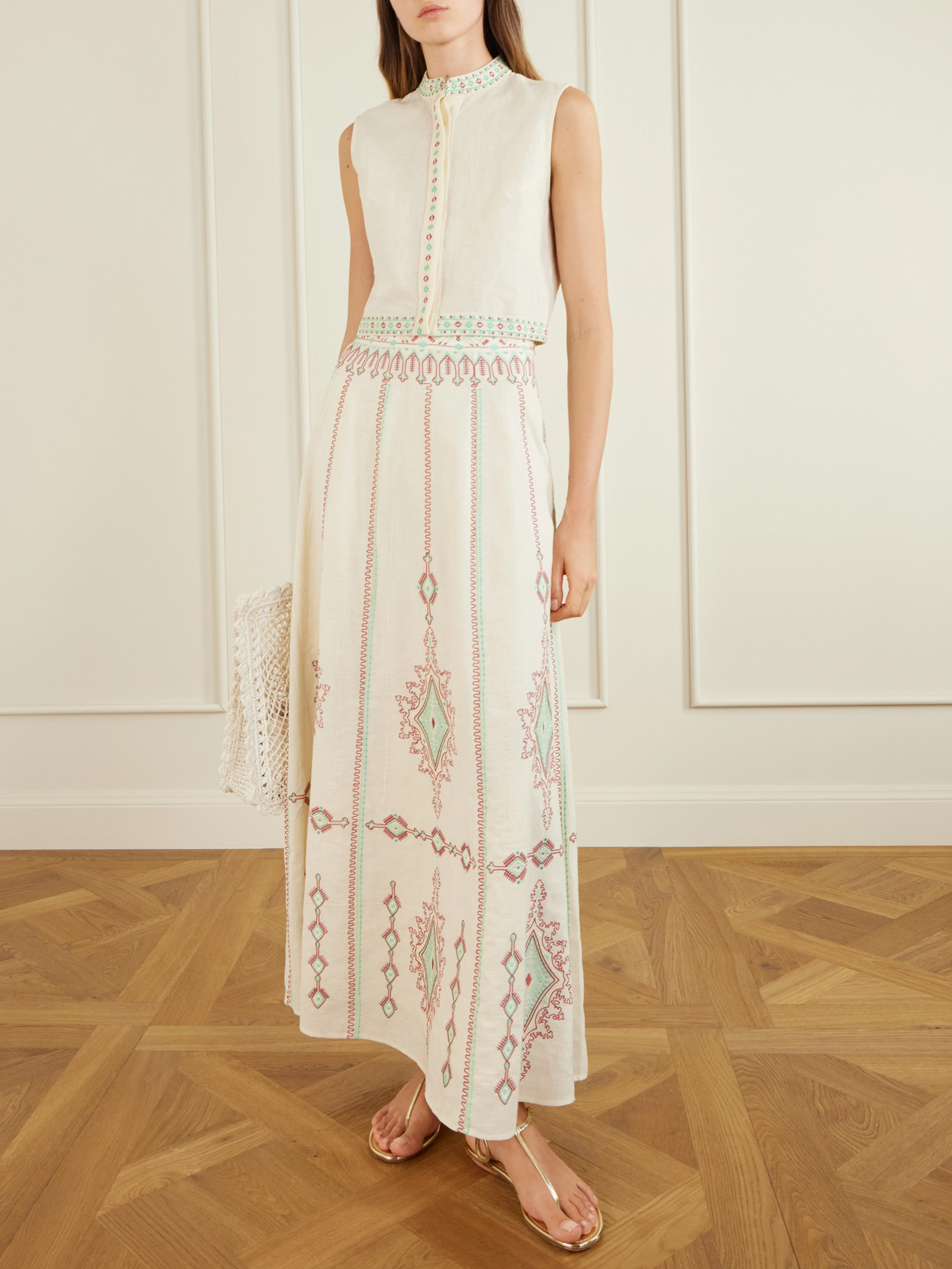 Andorra Astragal Mare Embroidered Linen And Cotton-blend Top - Neutrals