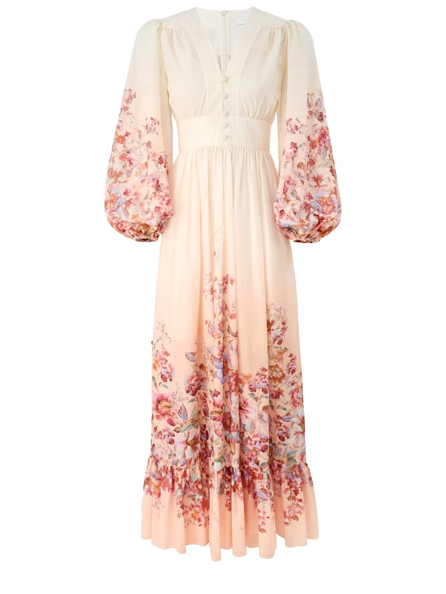 Cotton V-Neck Long Dress