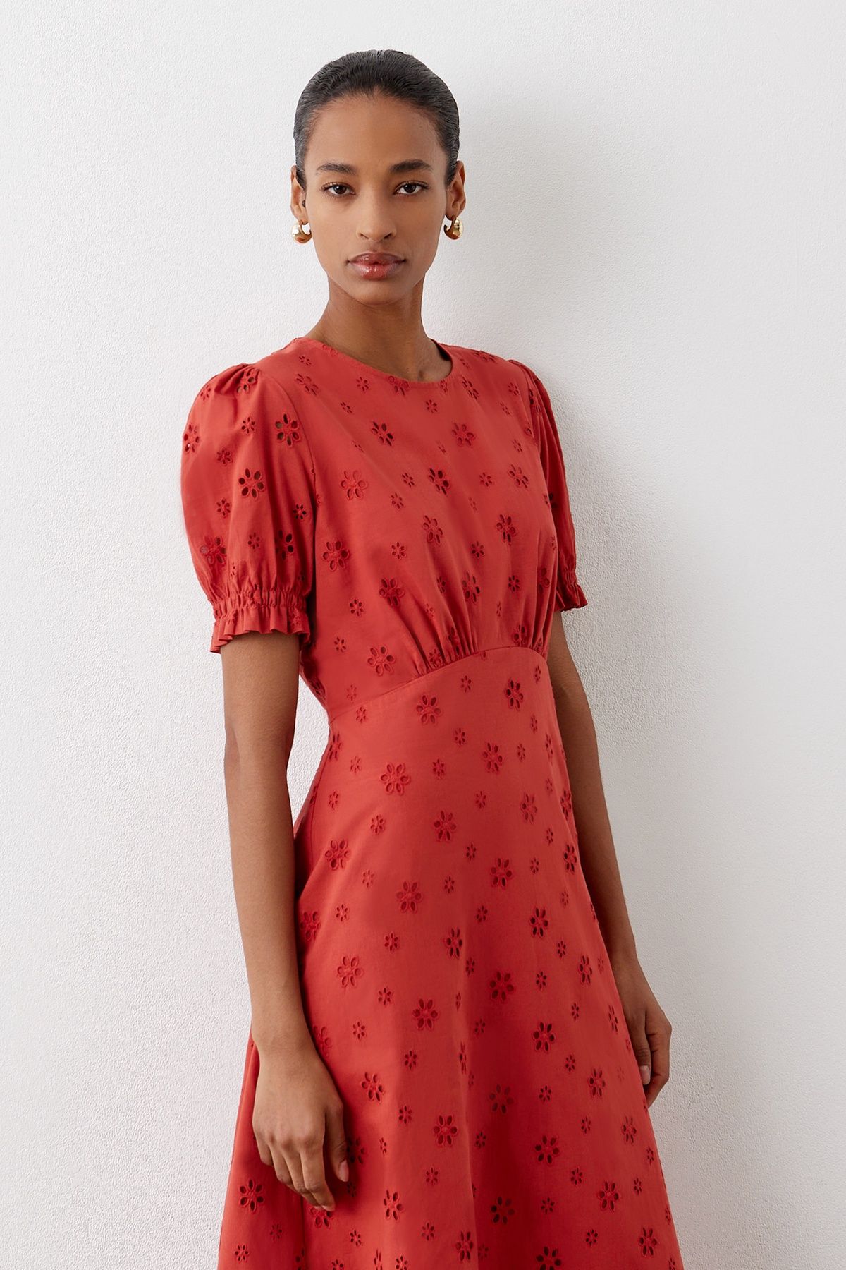 Finery London Mela Broderie Anglaise Midi Dress In Scarlet