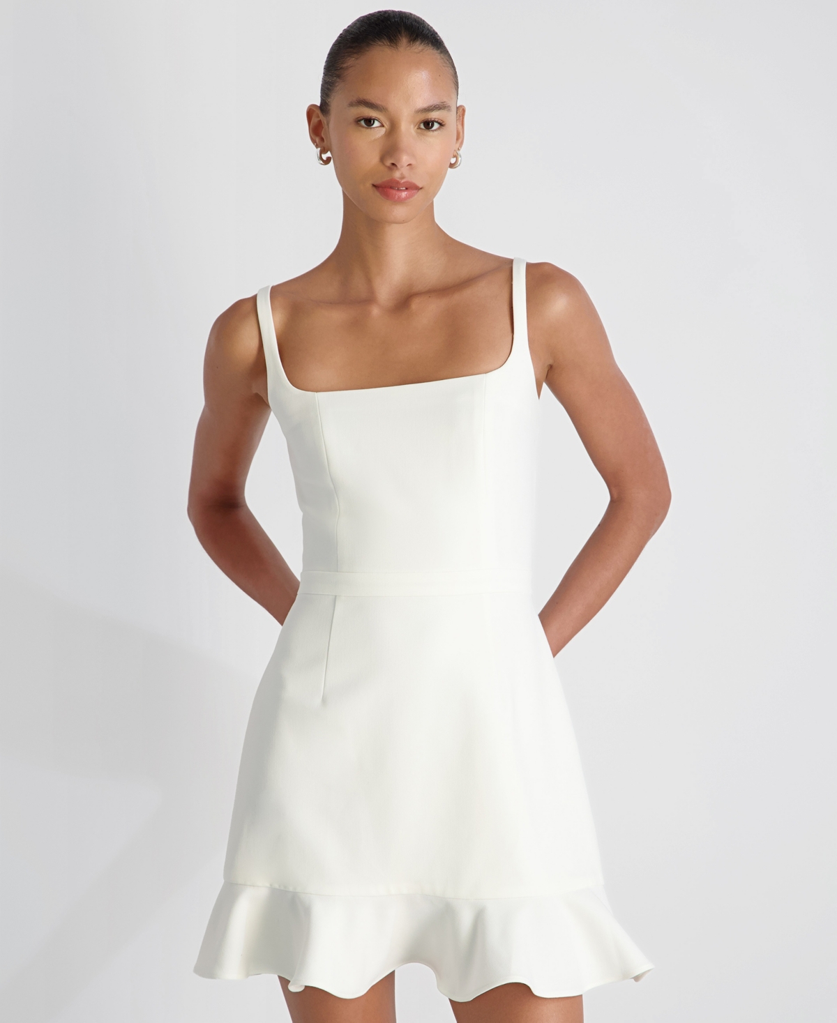 Women's Whisper Square Neck Frill Hem Mini Dress - Summer White