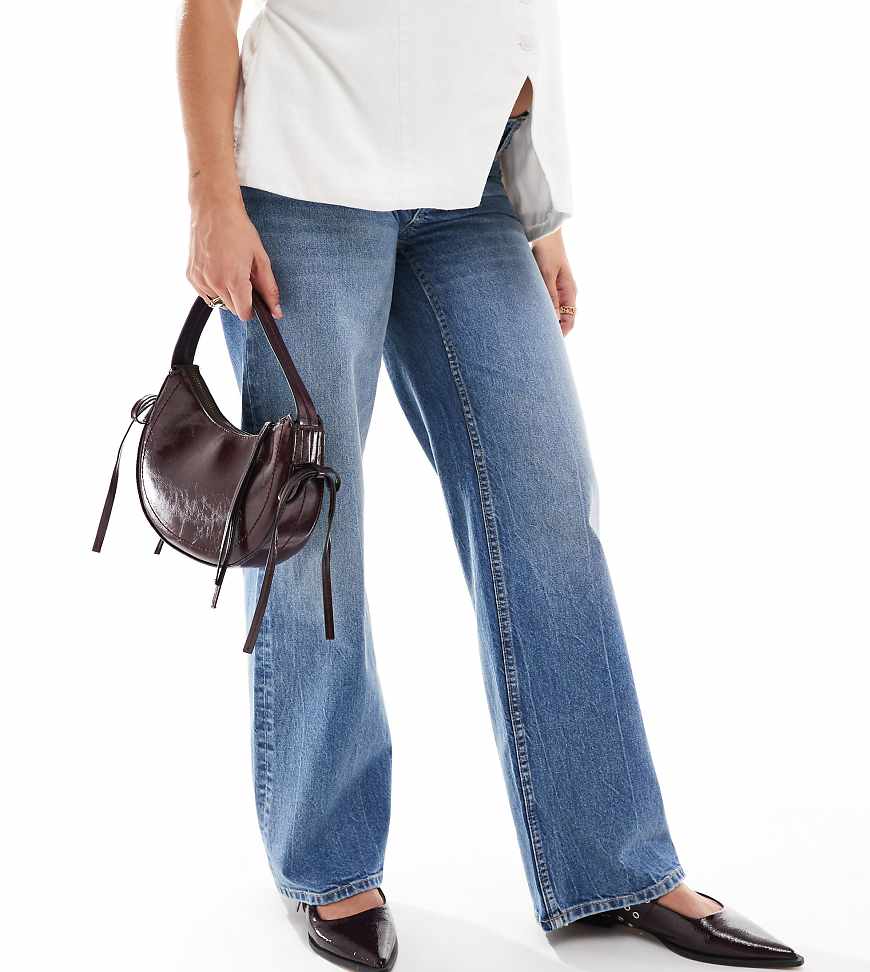 ASOS DESIGN Maternity wide leg dad jeans in mid blue