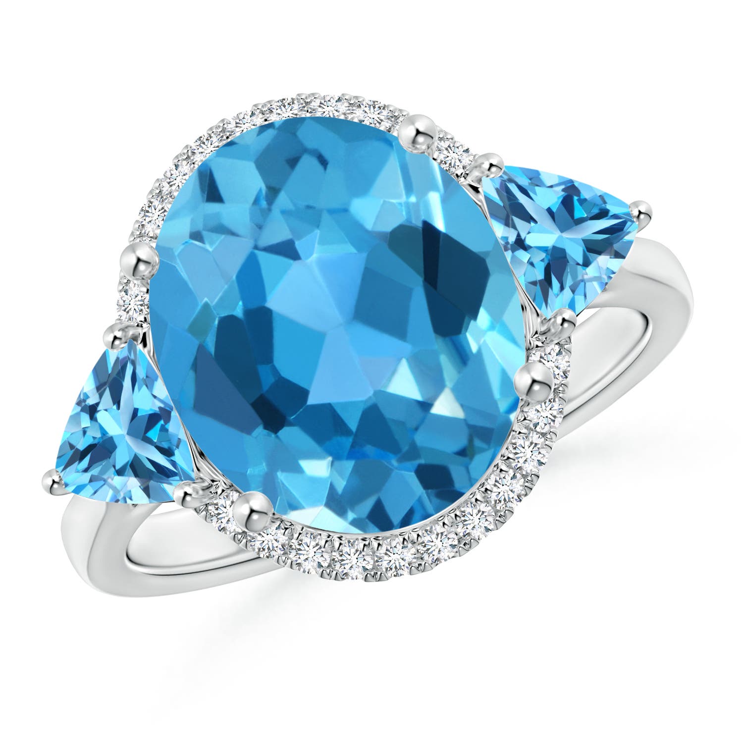 Angara 5.6 Carats Oval & Trillion Swiss Blue Topaz Cocktail Ring in Platinum