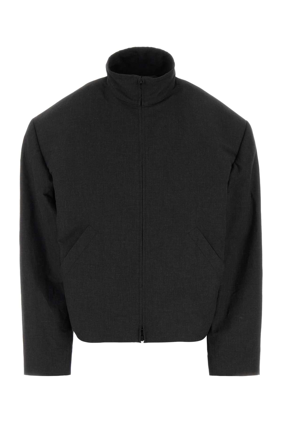 High-collar padded-shoulder jacket - Black