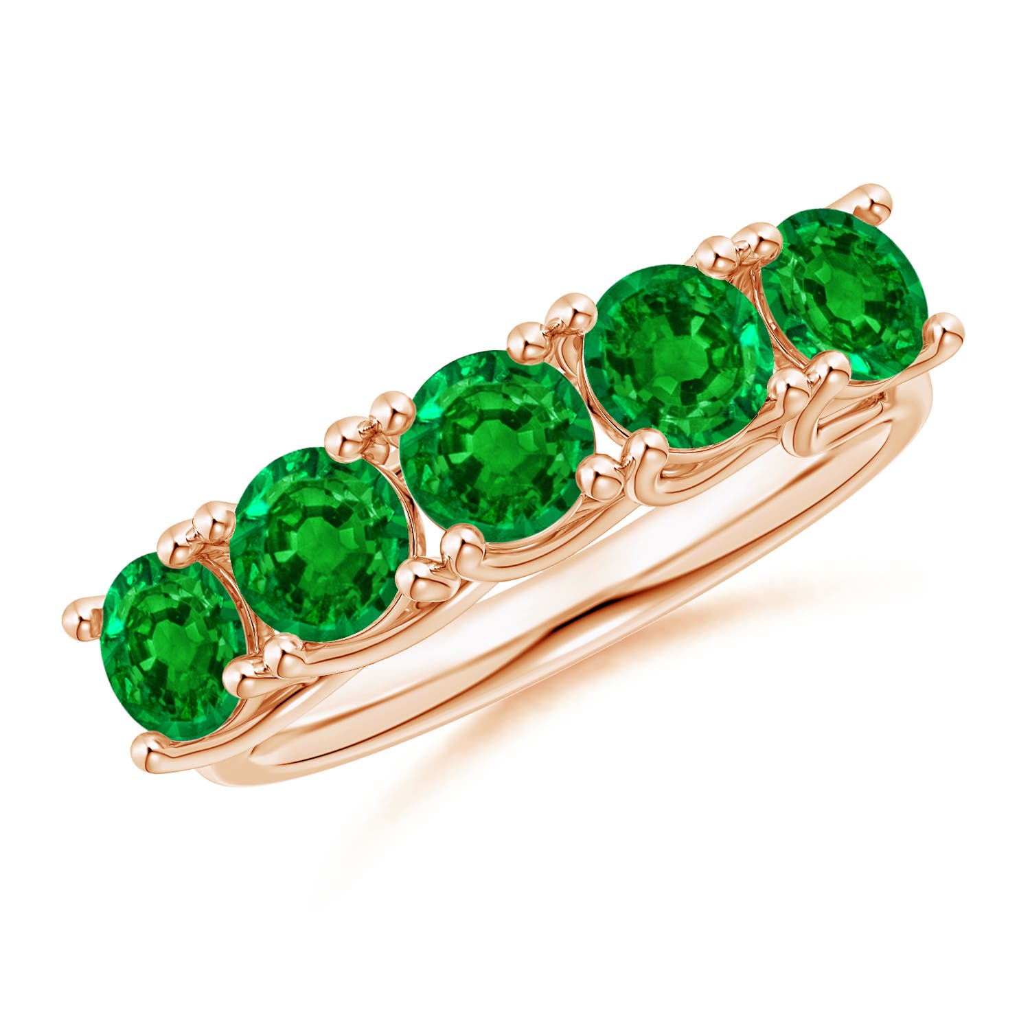Angara 1.75 Carats Half Eternity Five Stone Emerald Wedding Band in 18K Rose Gold