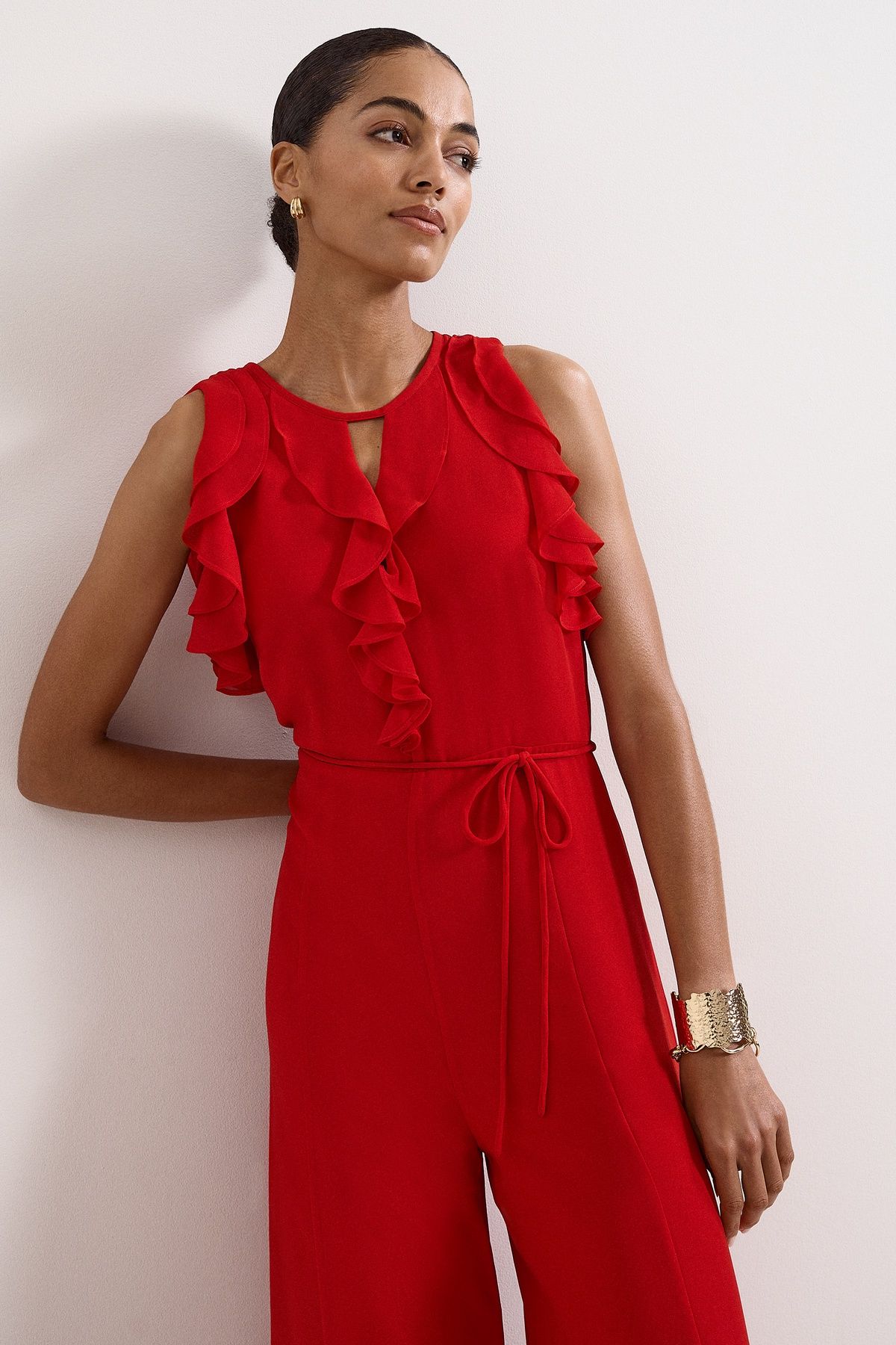 Phase Eight Petite Rachel Ruffled Wide-Leg Jumpsuit In Scarlet