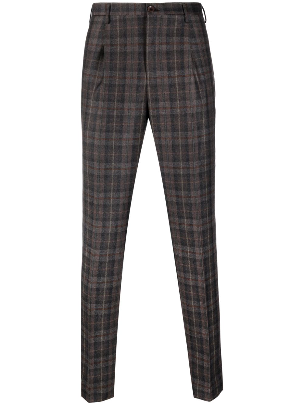 Check-pattern tapered-leg trousers - Brown