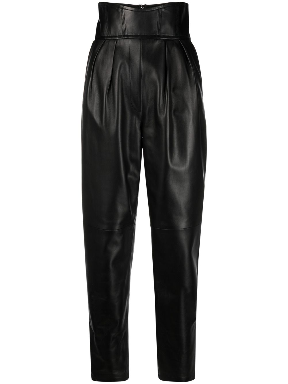 High-waisted leather trousers - Black
