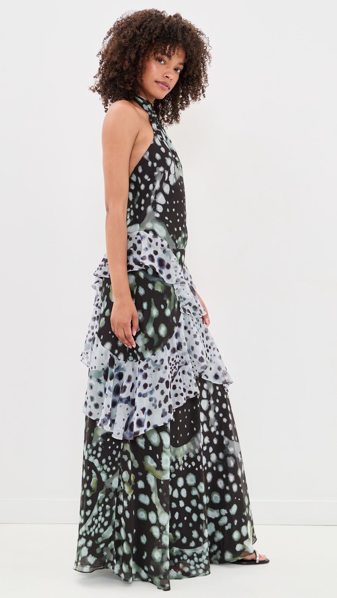 Iyla Printed Ruffle Gown Pearl Ray Inverse