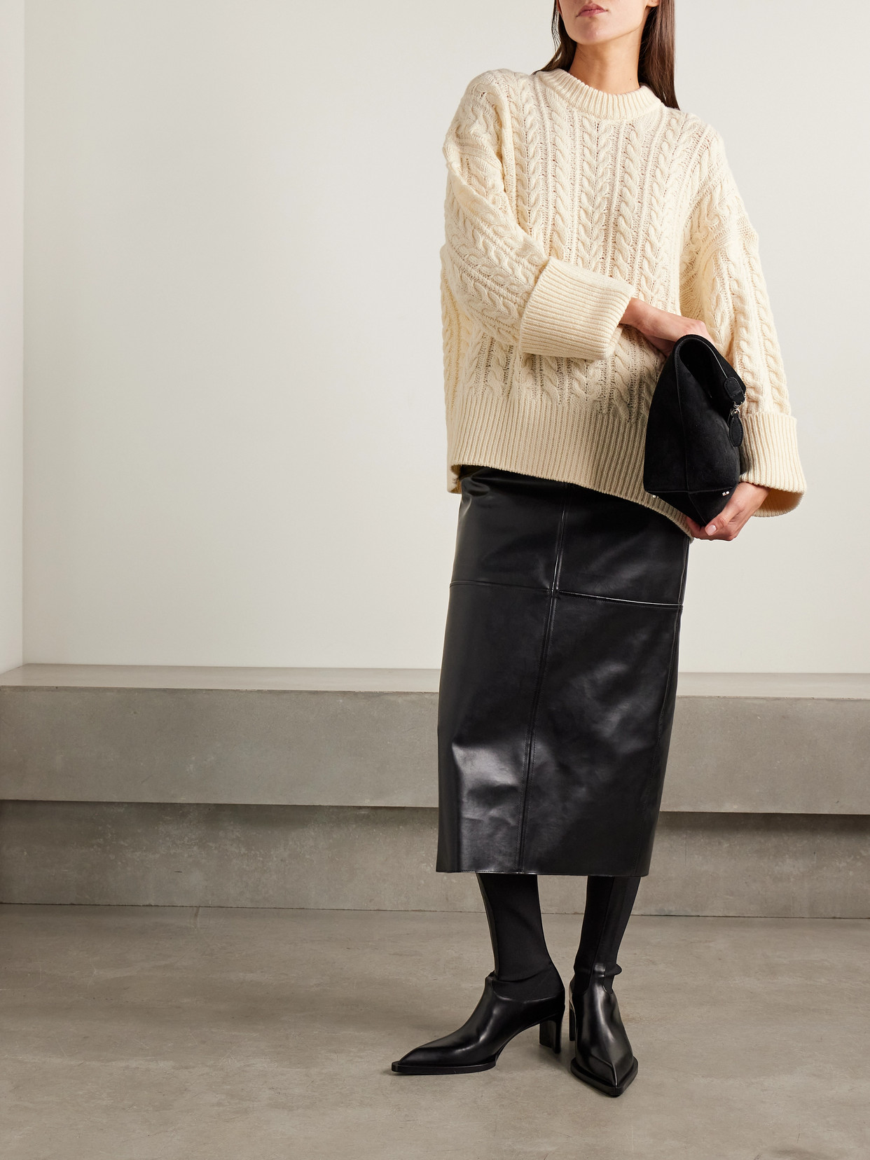 Oversized Cable-knit Wool-blend Sweater - Ivory