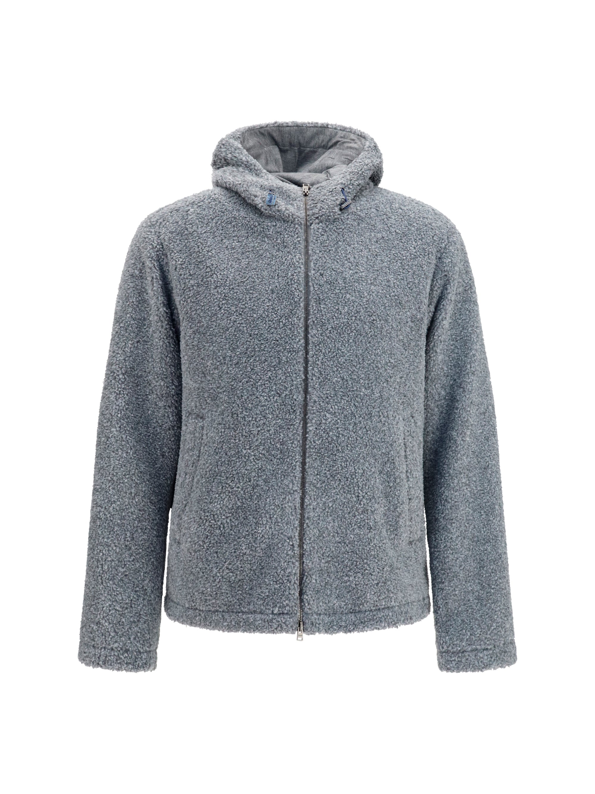 Teddy-Effect Hooded Jacket — Gray