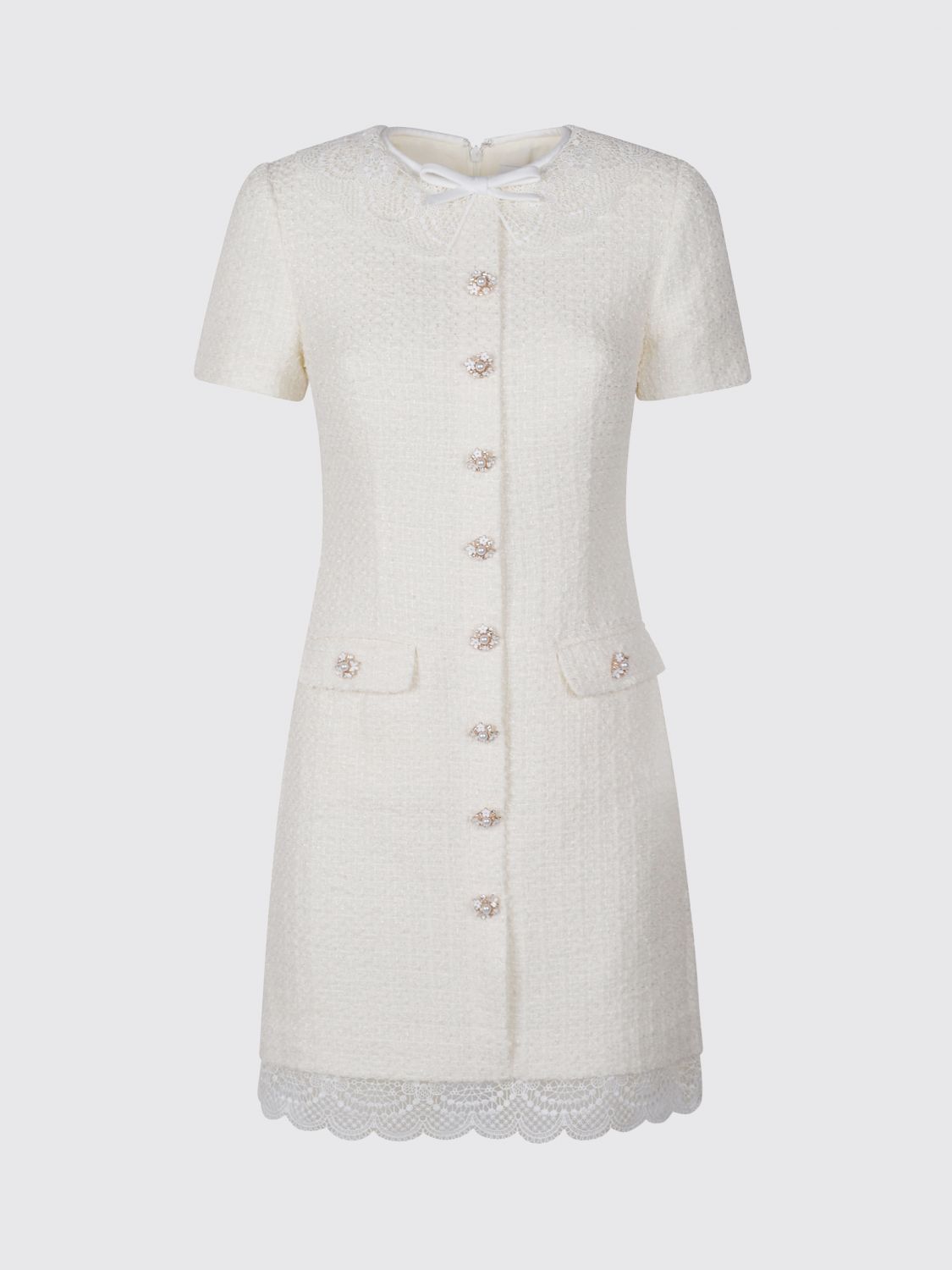Boucle Lace Trim Mini Dress