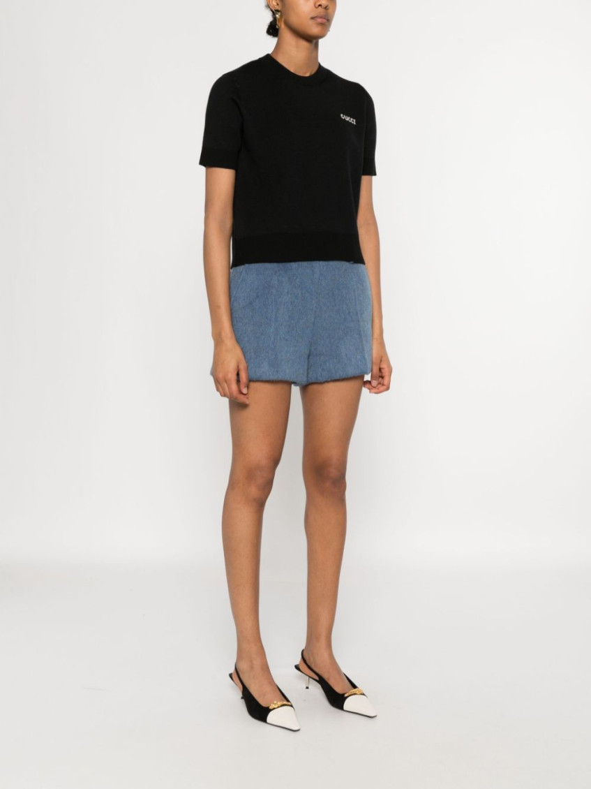 Black Wool T-shirt With Intarsia