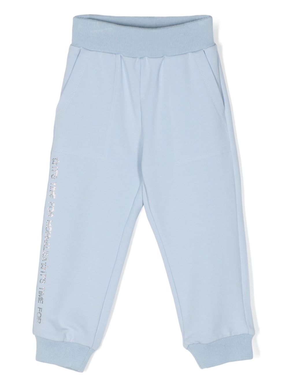 Rhinestone-embellished cotton blend track pants - Blue