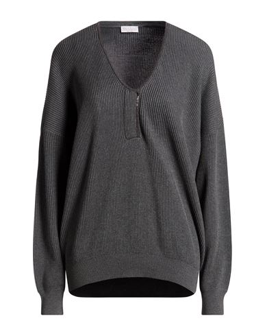 Woman Sweater Charcoal Size L Cotton