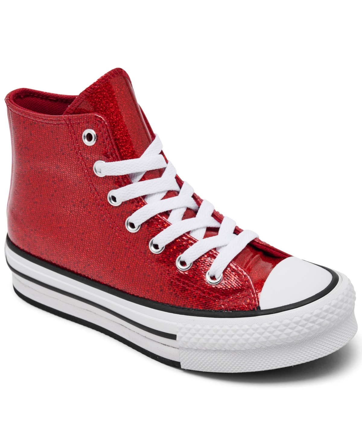 Little Girls Chuck Taylor All Star Glitter Lift Platform Casual Sneakers from Finish Line - Wine Red, White