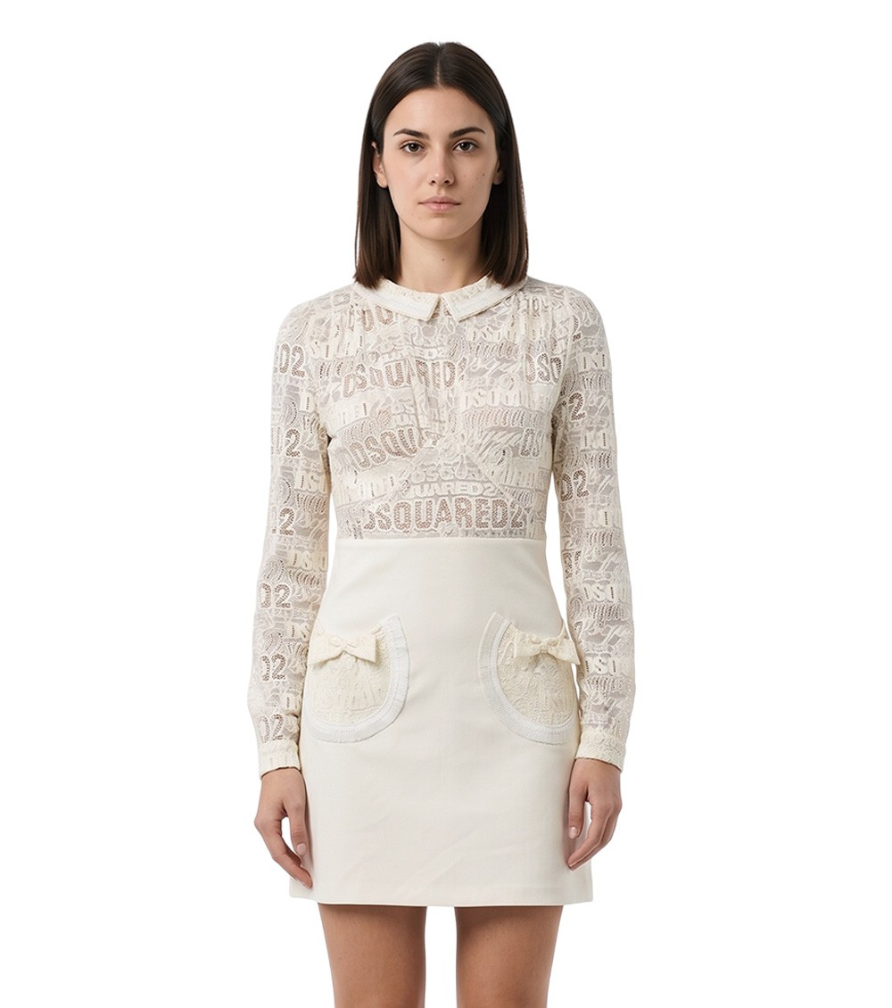 White Graphic Crew Neck Dress