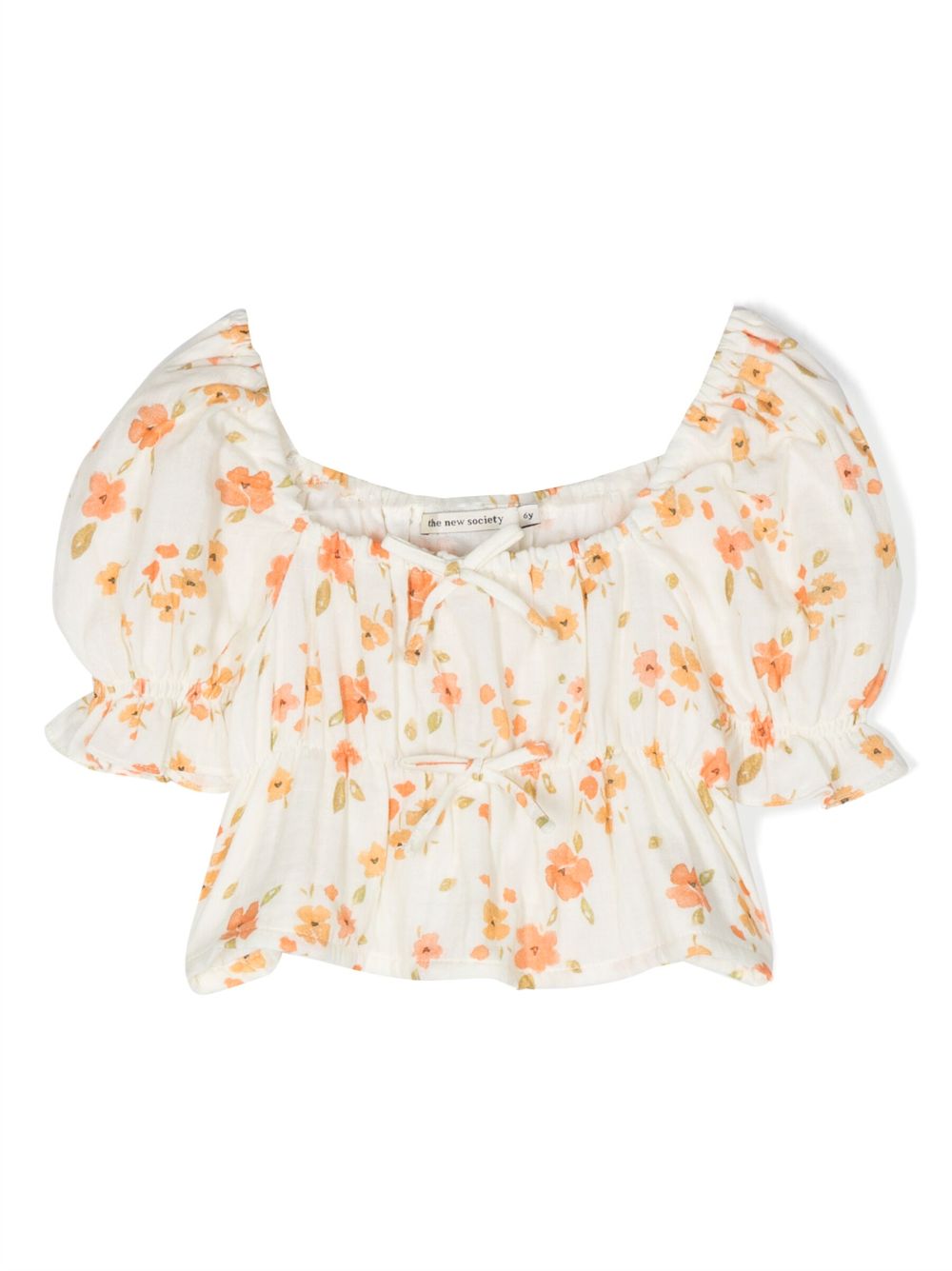 Puff-sleeve floral-print blouse - Neutrals