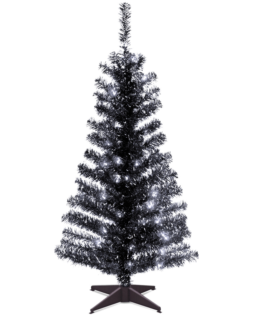 4ft Black Tinsel Tree with Plastic Stand & 70 Clear Lights