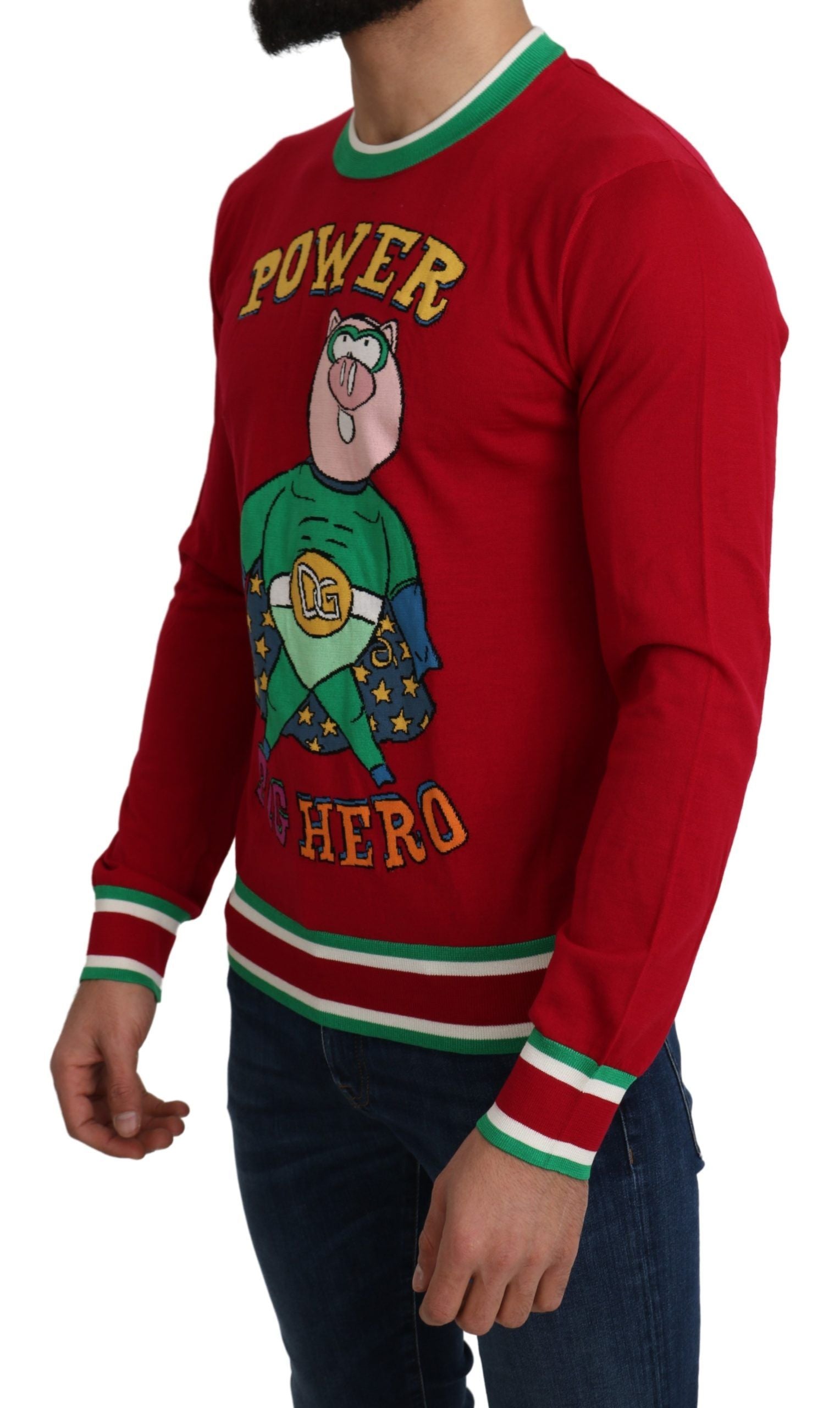 Character-Embroidered Wool-Silk Sweatshirt — Red