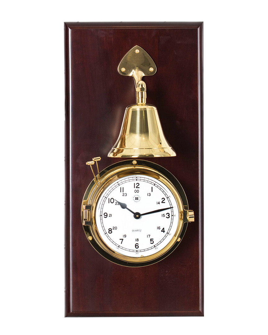 Lacquered Brass Porthole Quartz Striking Bell Clock