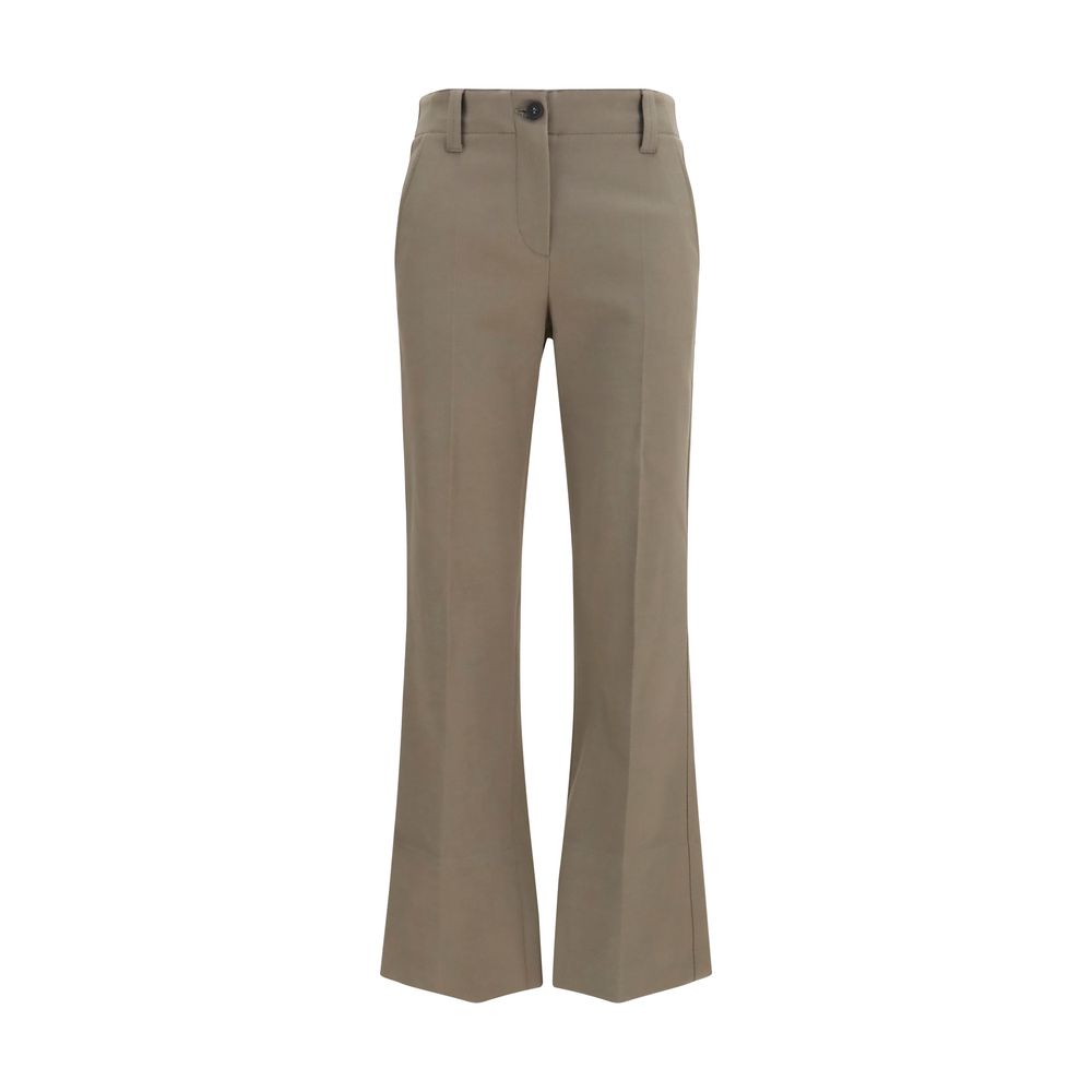 Cotton Flared Trousers — Brown