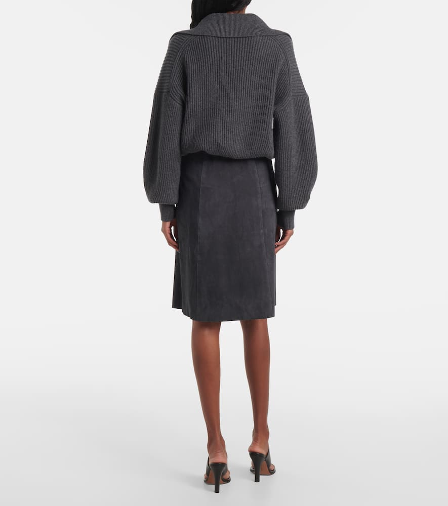 Suede midi skirt