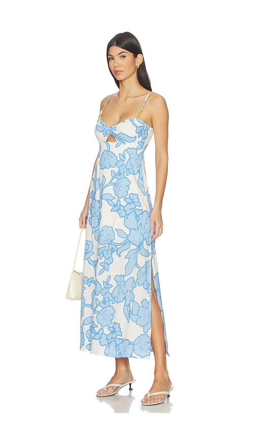 MINKPINK Alessia Twist Front Midi Dress in Blue,White. XS. Also in S, M