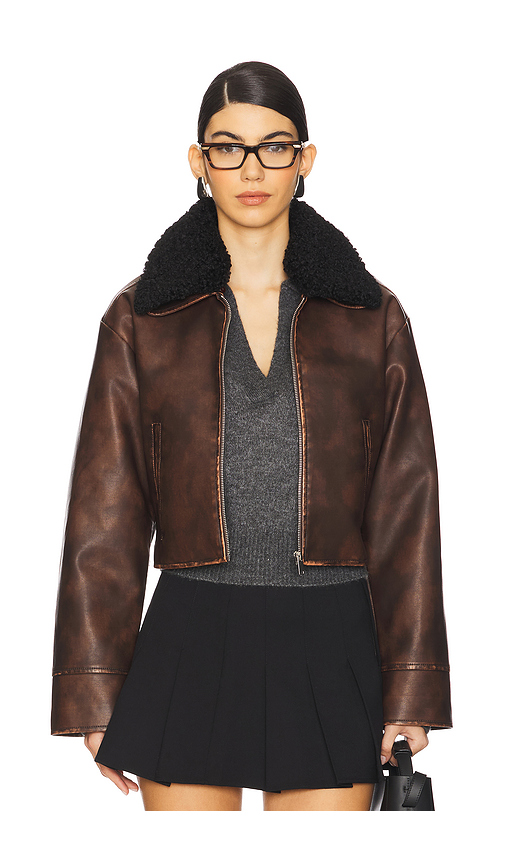 MORE TO COME Lexi Faux Leather Jacket in Distressed Brown. XL also in L, M, S