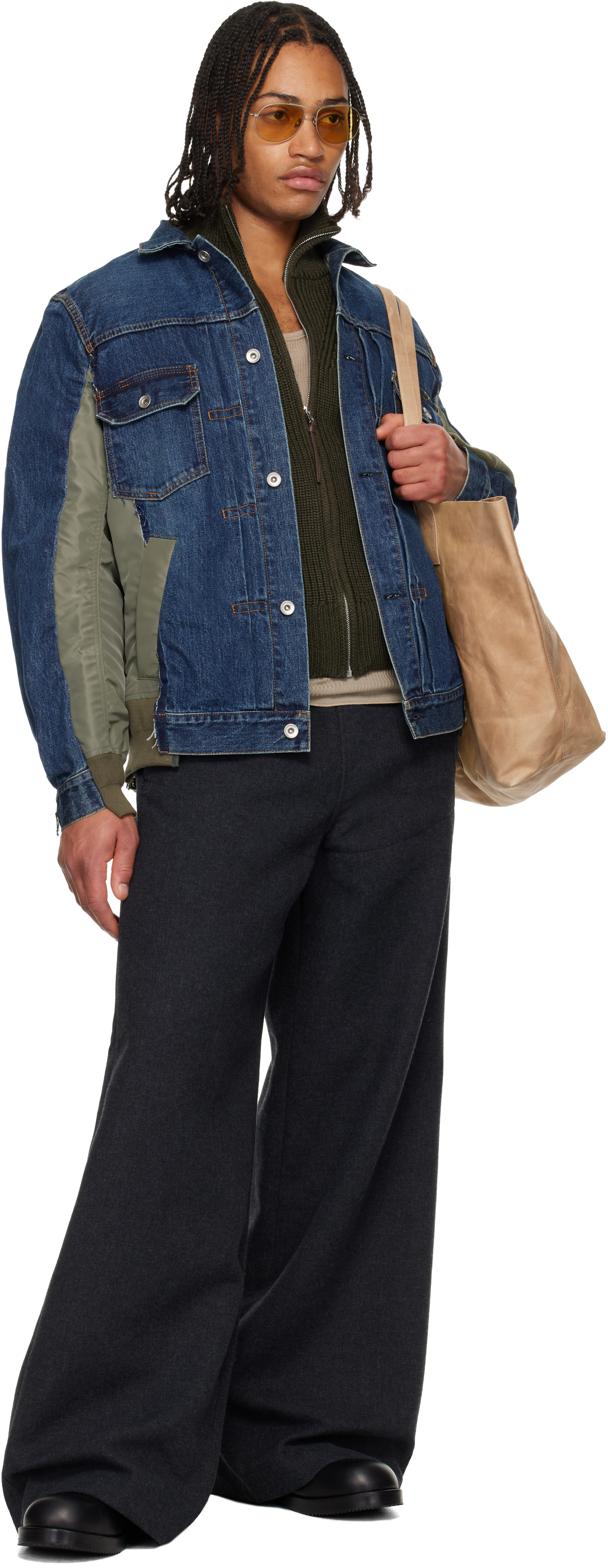 Navy & Khaki Nylon Twill & Denim Jacket