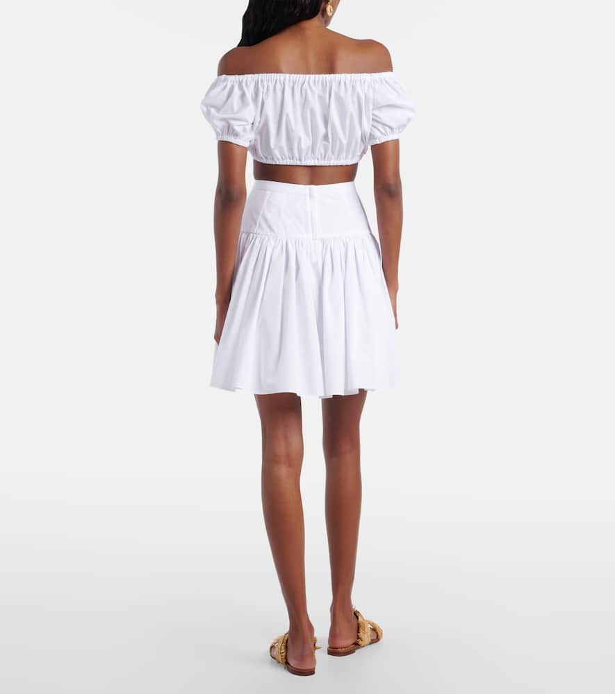 Pleated cotton poplin miniskirt