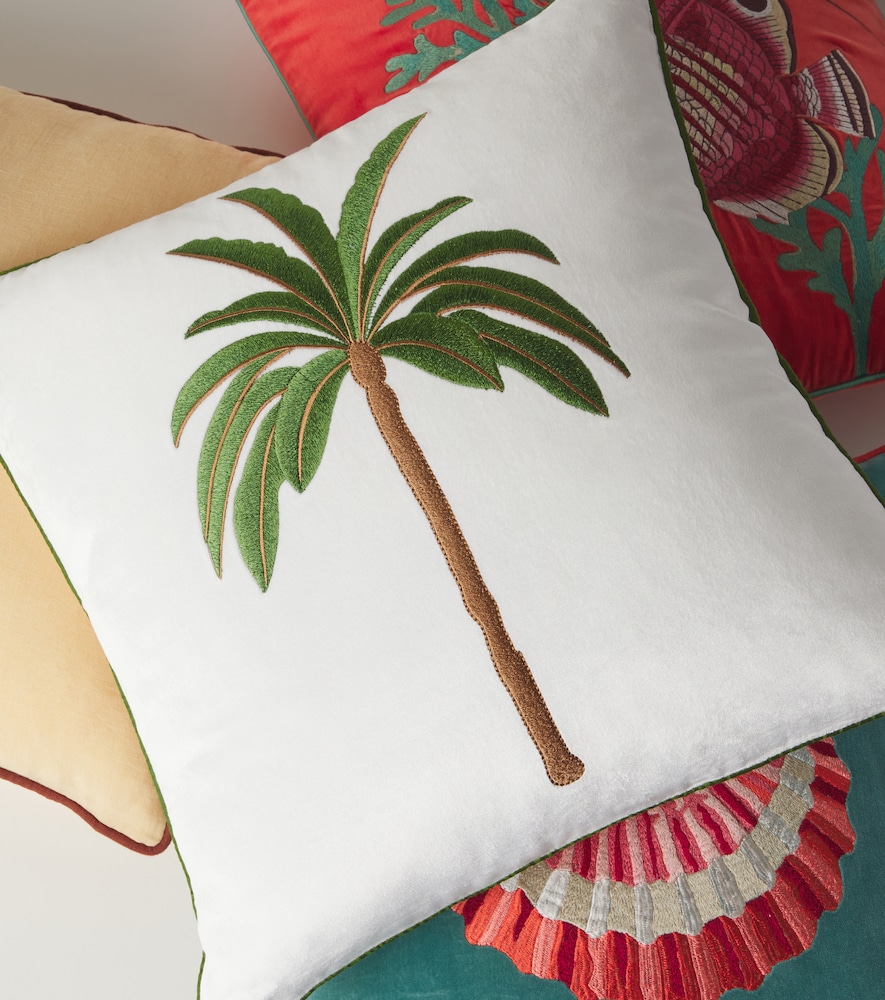 Embroidered cotton velvet cushion