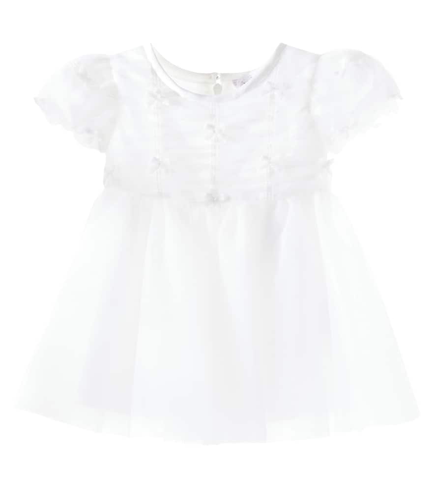Baby bow-detail ruched tulle dress