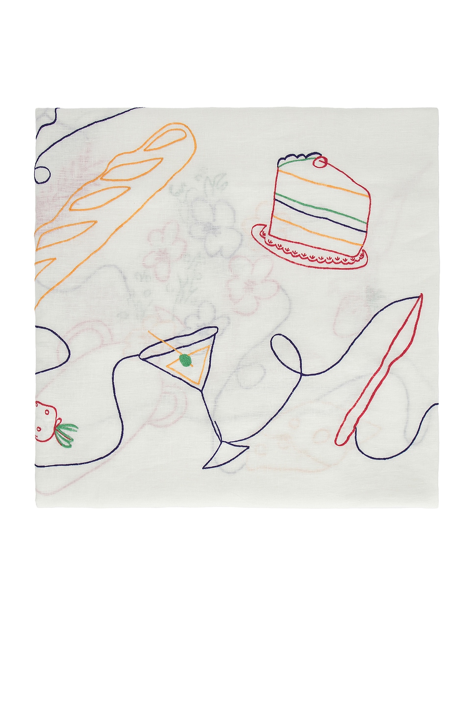 Misette Linen Embroidered Tablecloth in Multicolor - Ivory. a