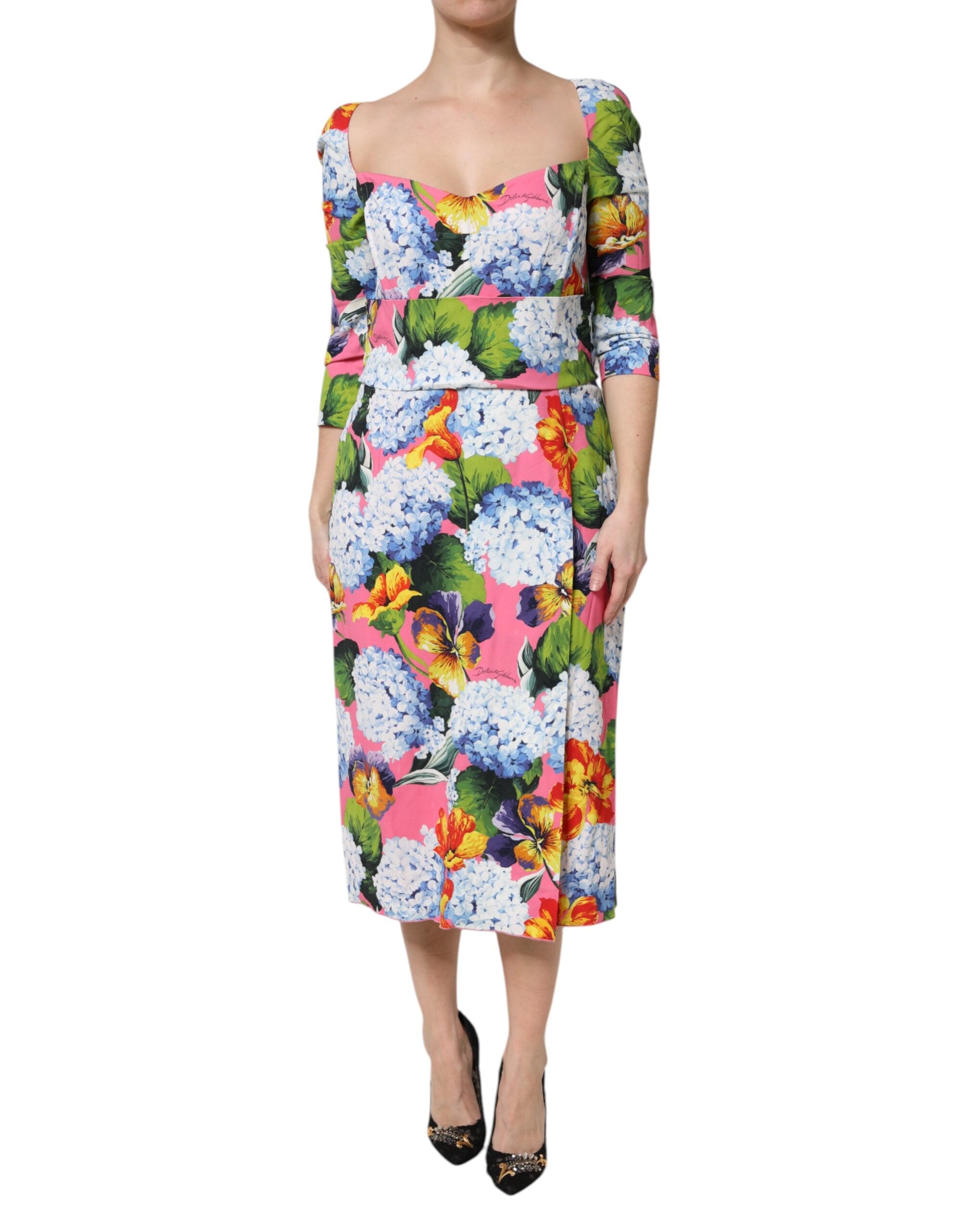 Floral Pleated Sheath Dress — Multicolor