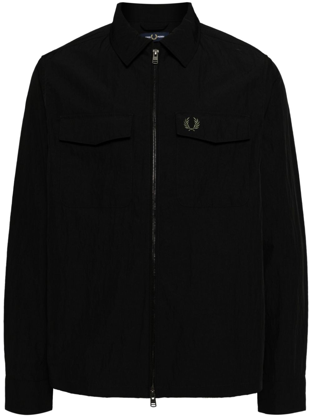 Logo-embroidered zip-up windbreaker - Black