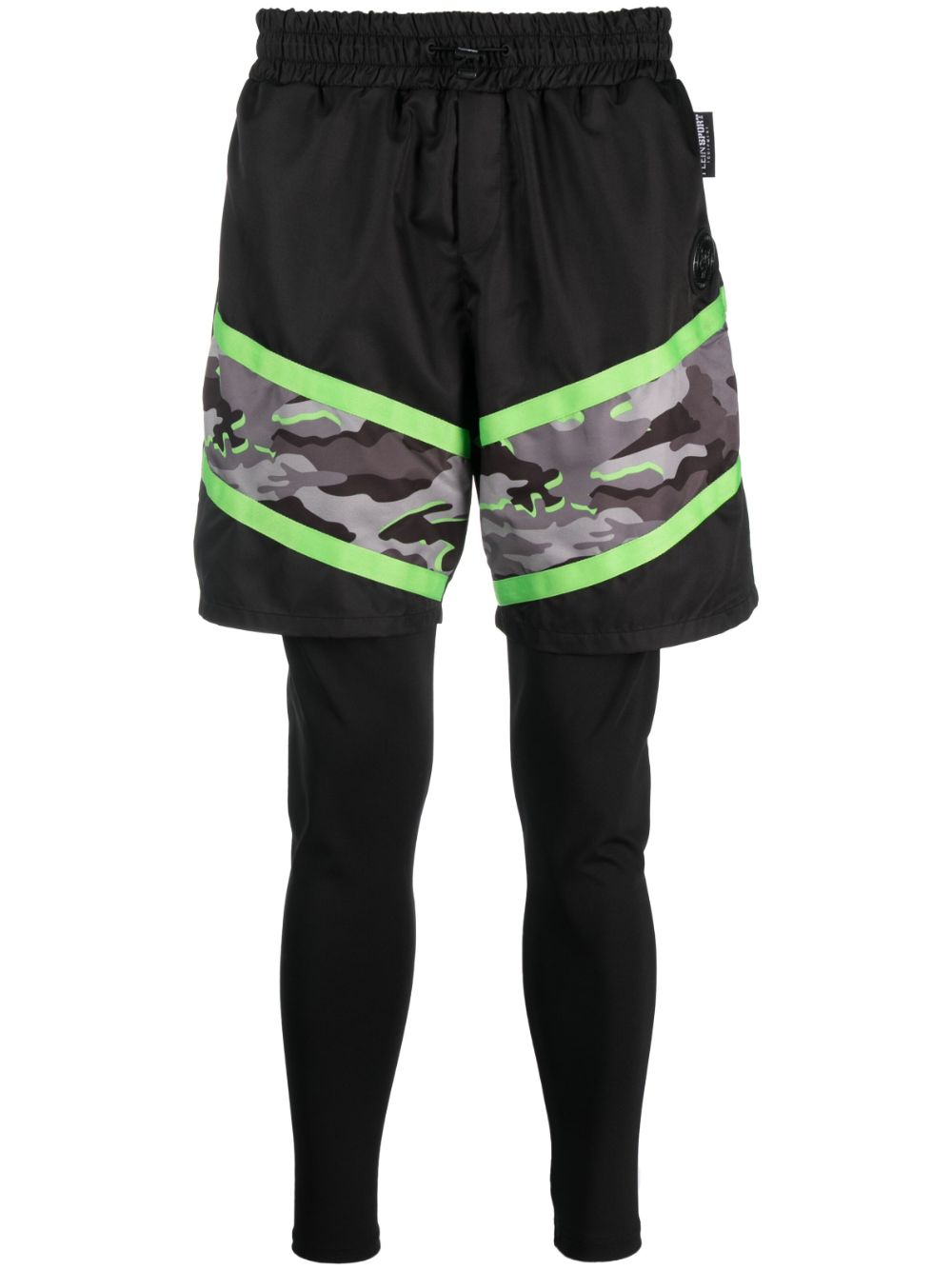 Camouflage-print layered legging - Black