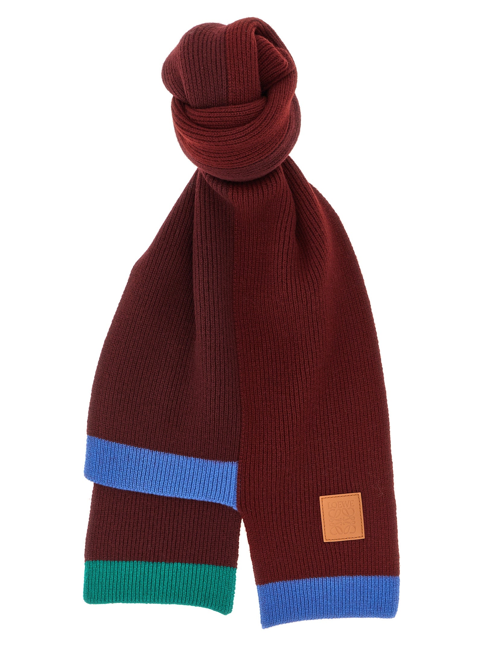 Ribbed Wool with Contrasting Stripes Scarf — Burgundy